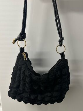 Classic Black Textured Shoulder Bag